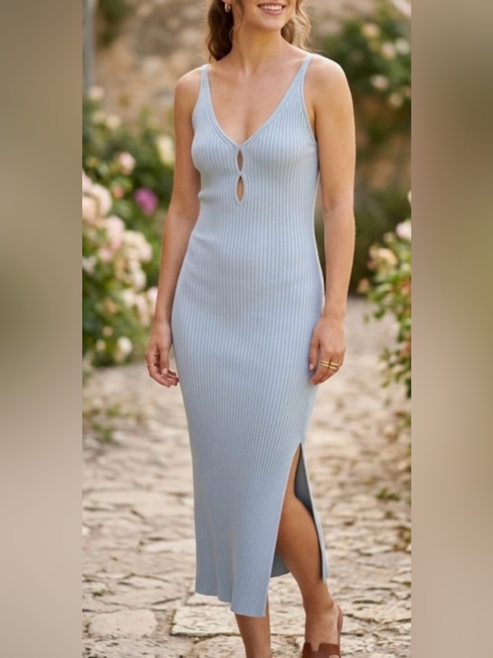 Abercrombie & Fitch Blue Ribbed Knit Sweater Dress Medium